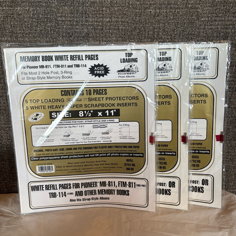 Pioneer Memory Book White Refill Pages‎ 3 Pack Style RW-85 8.5”x11” Top Loading